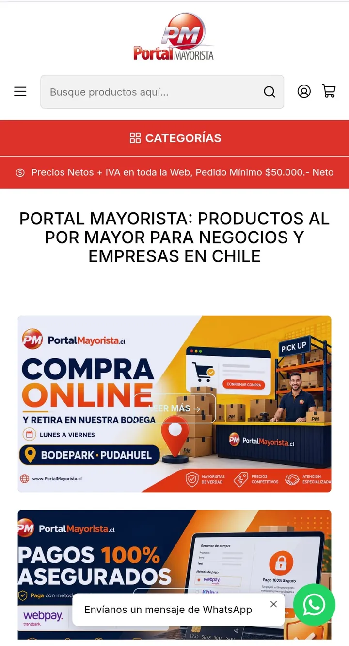 Vista móvil Portal Mayorista